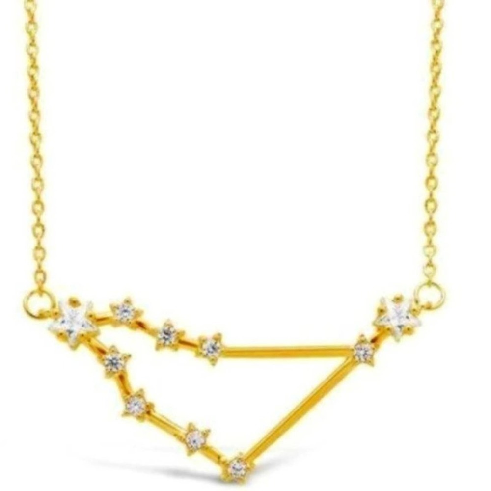 Cubic Zirconia Constellation Star Capricorn Zodiac Necklace in 14K Plated Brass